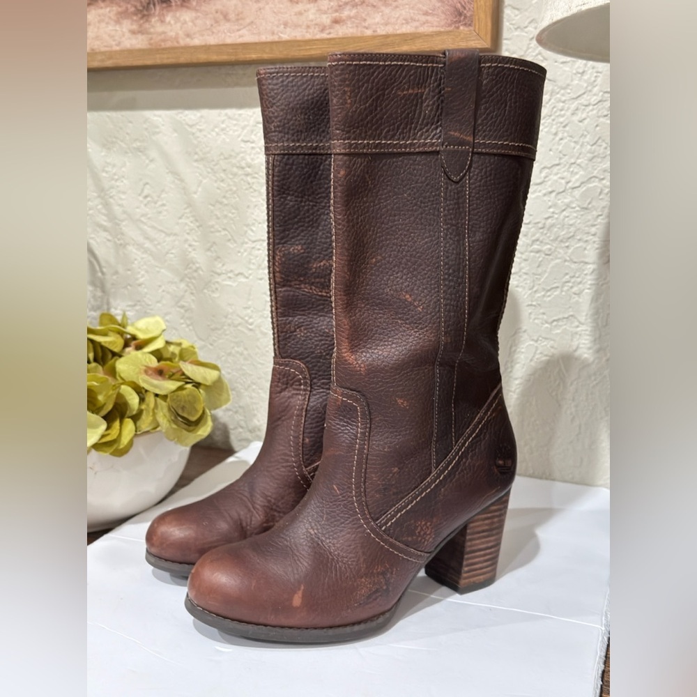 Timberland Women's 11" Rudston Platform Boots Sz 7.5 Block Heel Brown Leather - Picture 10 of 17